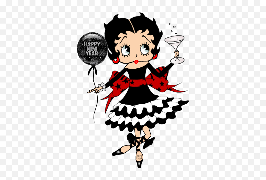 Betty Boop Happy New Year Toast And Balloon Celebrate Emoji,Betty Boop Clipart