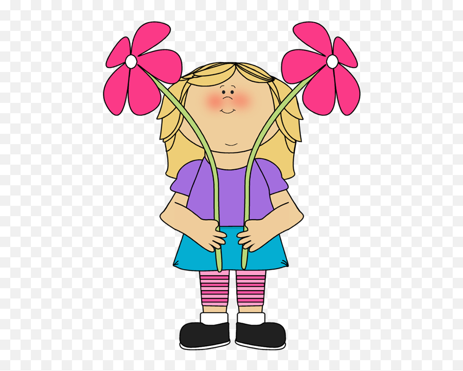 Flower Girl Clip Art - Flower Girl Image Clip Art Kids Girls Holding Flowers Cartoon Emoji,Flower Clipart