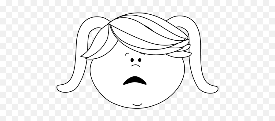 White Scared Face Little Girl Clip Art - Angry Face Clip Art Black And White Emoji,Scared Clipart