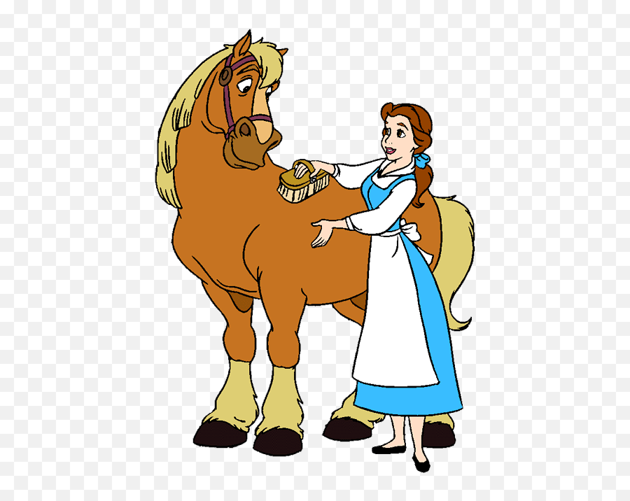Disney Princess Belle Clipart - Brushing A Horse Clipart Emoji,Belle Clipart