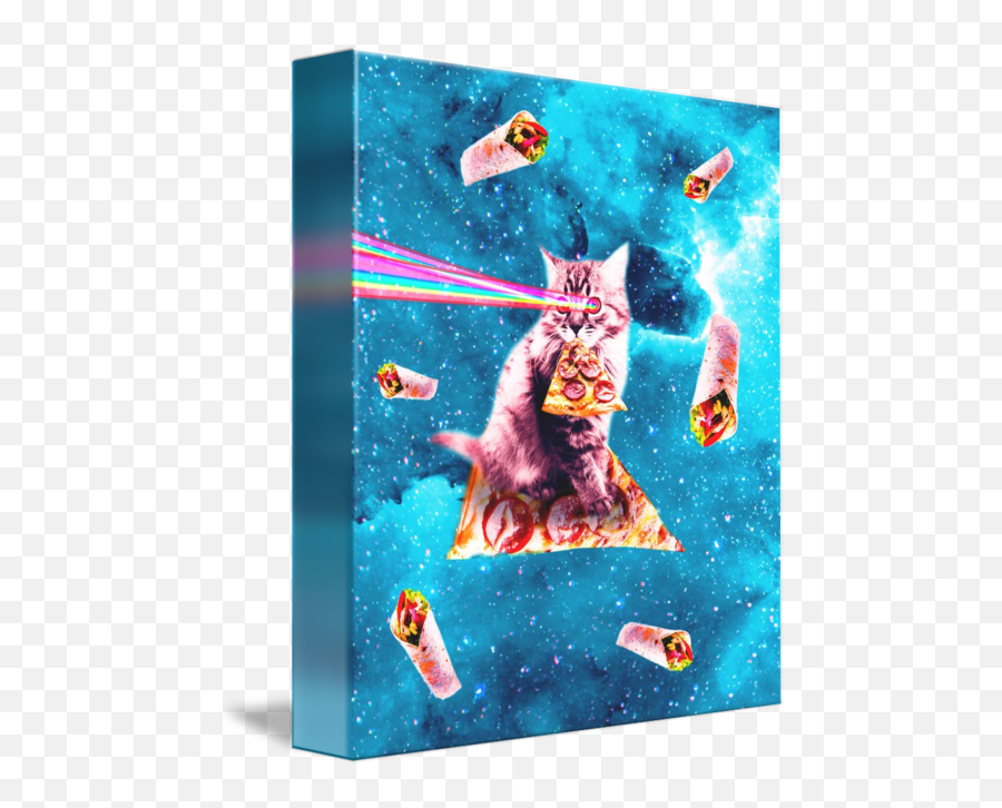 Space Cat Eating Pizza - Cat With Laser Eyes And Pizza Emoji,Laser Eyes Meme Png
