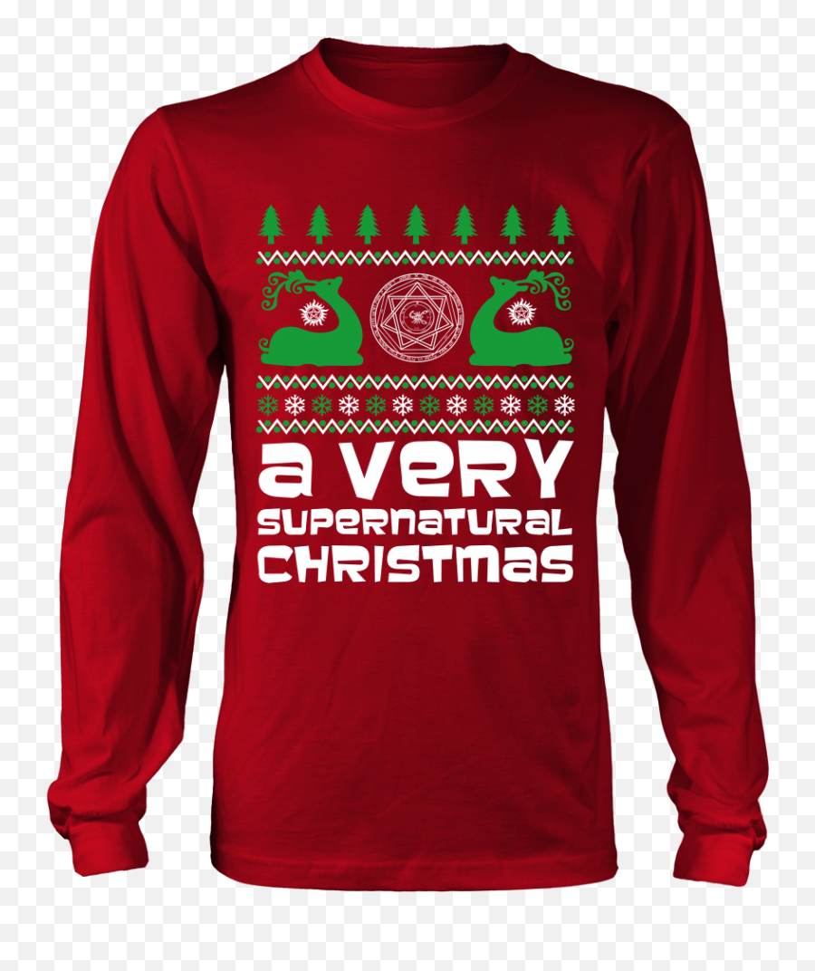 Supernatural Ugly Christmas Sweater - Long Sleeve Emoji,Supernatural Logo