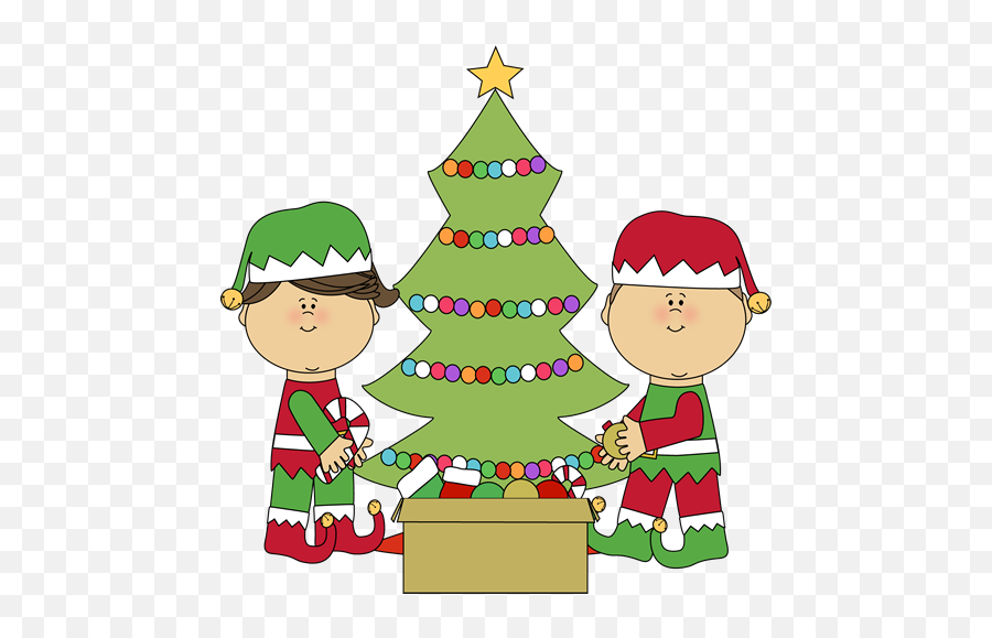 Elves Decorating A Christmas Tree Christmas Tree Clipart - Christmas Gif Png Transparent Emoji,Tree Clipart