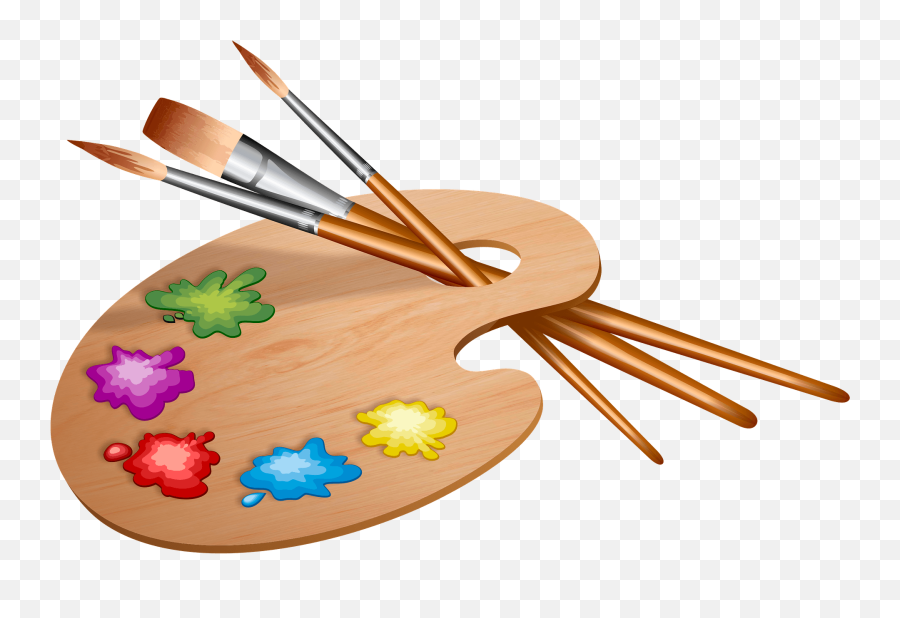 Palette And Paintbrushes Clipart - Paint Tools Emoji,Paint Brush Clipart