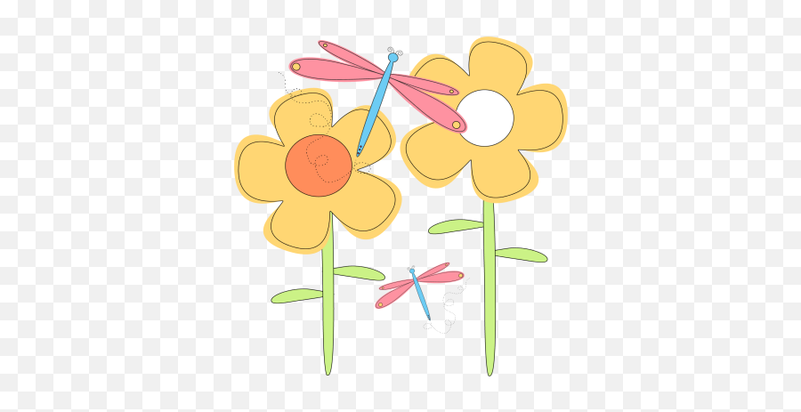 Spring Flowers And Dragonflies Clip Art - Cute Spring Flowers Clipart Flowers Emoji,Spring Flowers Clipart