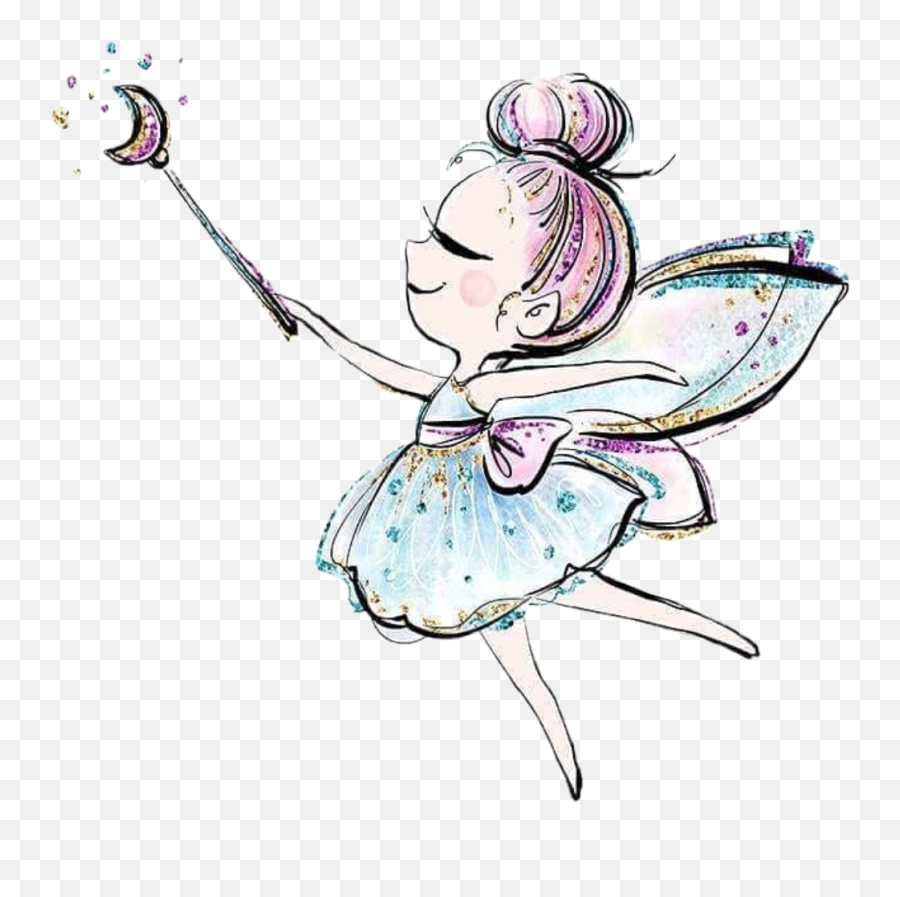 Watercolor Fairy Ballerina Sticker - Clipart Png Watercolour Glitter Emoji,Princess Wand Clipart