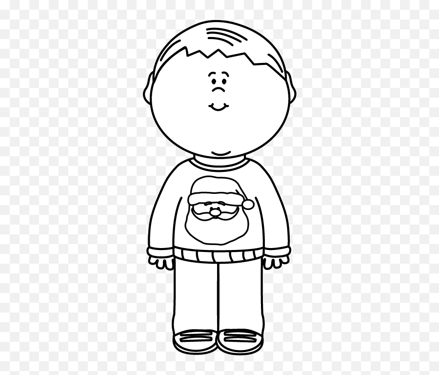Black And White Kid Wearing A Christmas Sweater Clip Art - She Is Wearing A Jumper Emoji,Christmas Black And White Clipart