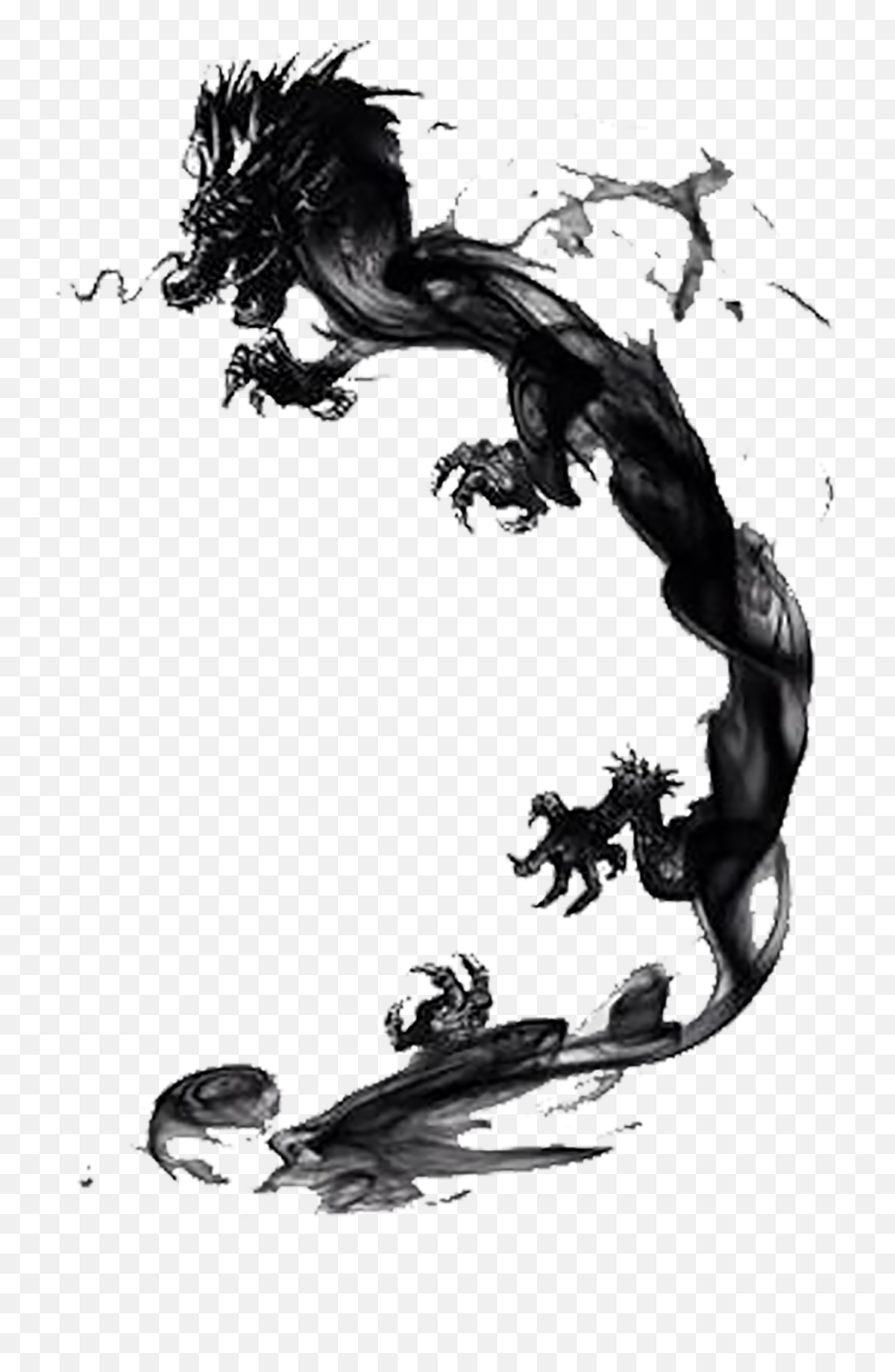 Drawing Chinese Black And White - Black Ink Chinese Dragon Chinese Ink Drawing Png Emoji,Dragon Clipart Black And White