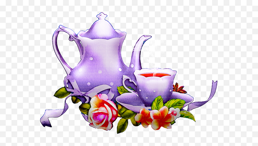 Free Photo Watercolor Tea Set Kitchen Floral Lavender Tea Emoji,Lavender Transparent Background