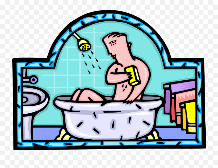 Vector Illustration Of Taking Bath And Bathing In Bathroom - Bread Emoji,Bath Clipart