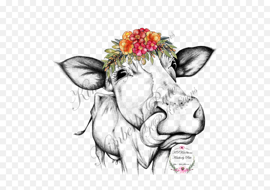 Heifer With Colorful Flowers Crown Waterslide - By Kpate Emoji,White Flower Crown Png