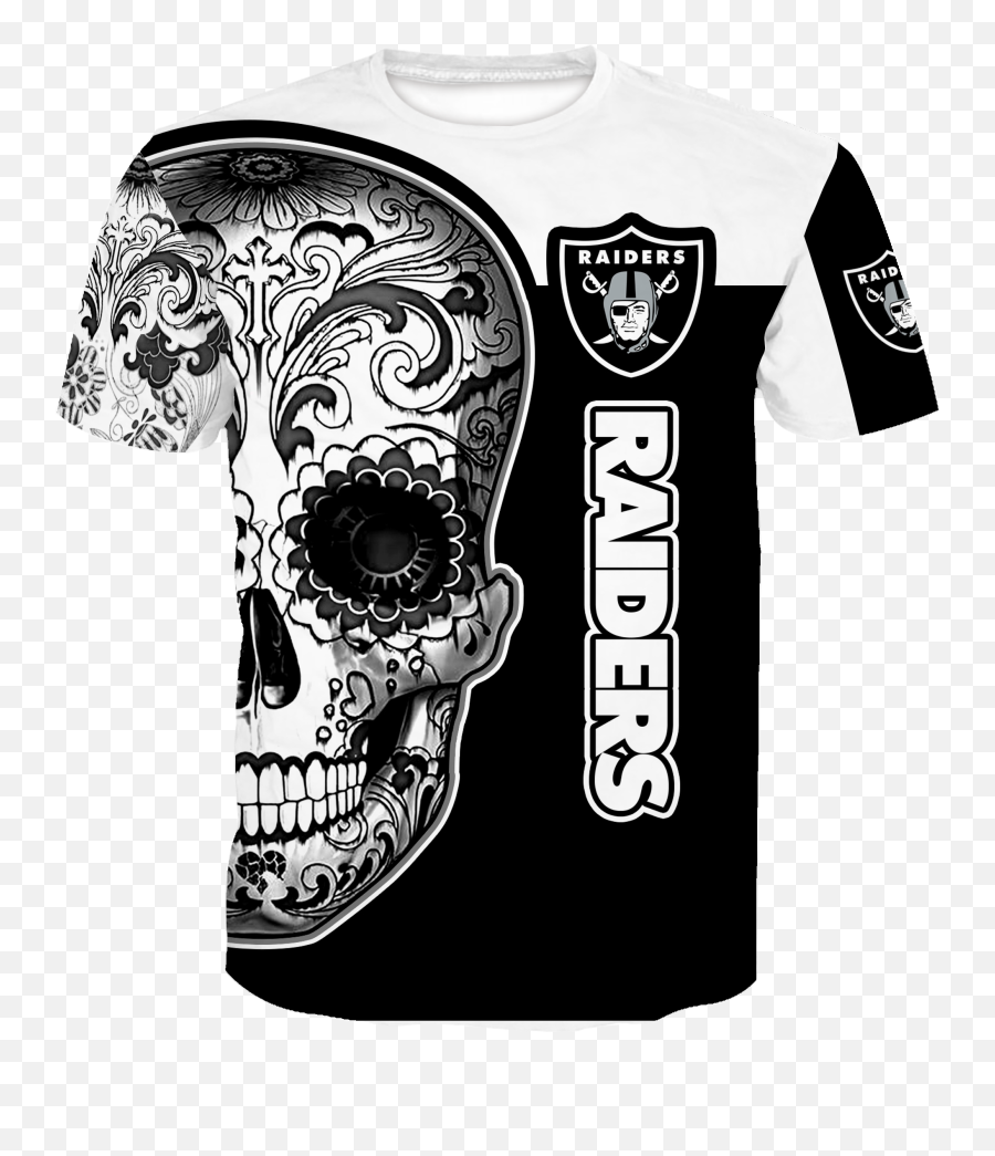 Oakland Raiders Skull Full Over Print K1037 - Sugar Skull Face Dallas Cowboys Emoji,Raiders Skull Logo