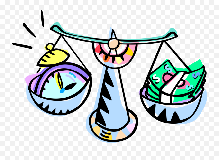 Scales Balancing Time And Money Royalty Free Vector Clip Art - Time Balancing Png Emoji,Scales Clipart