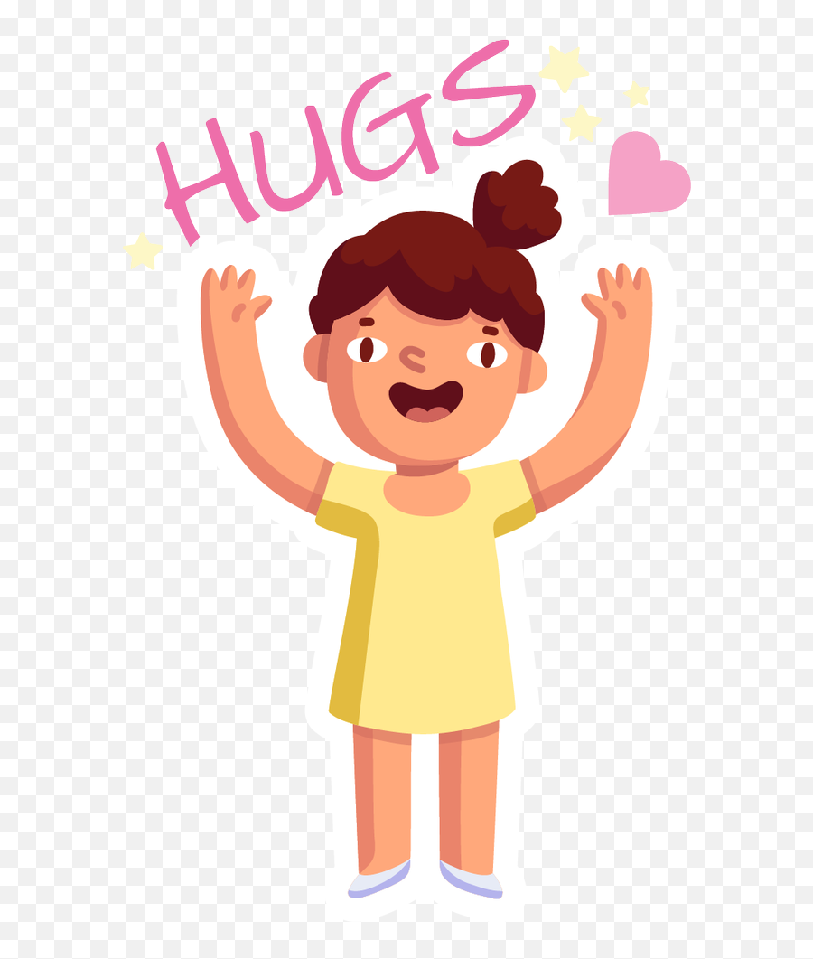 Cute Girl Cartoon Character In Yellow Dress With Word Huggs Emoji,Cute Girl Clipart