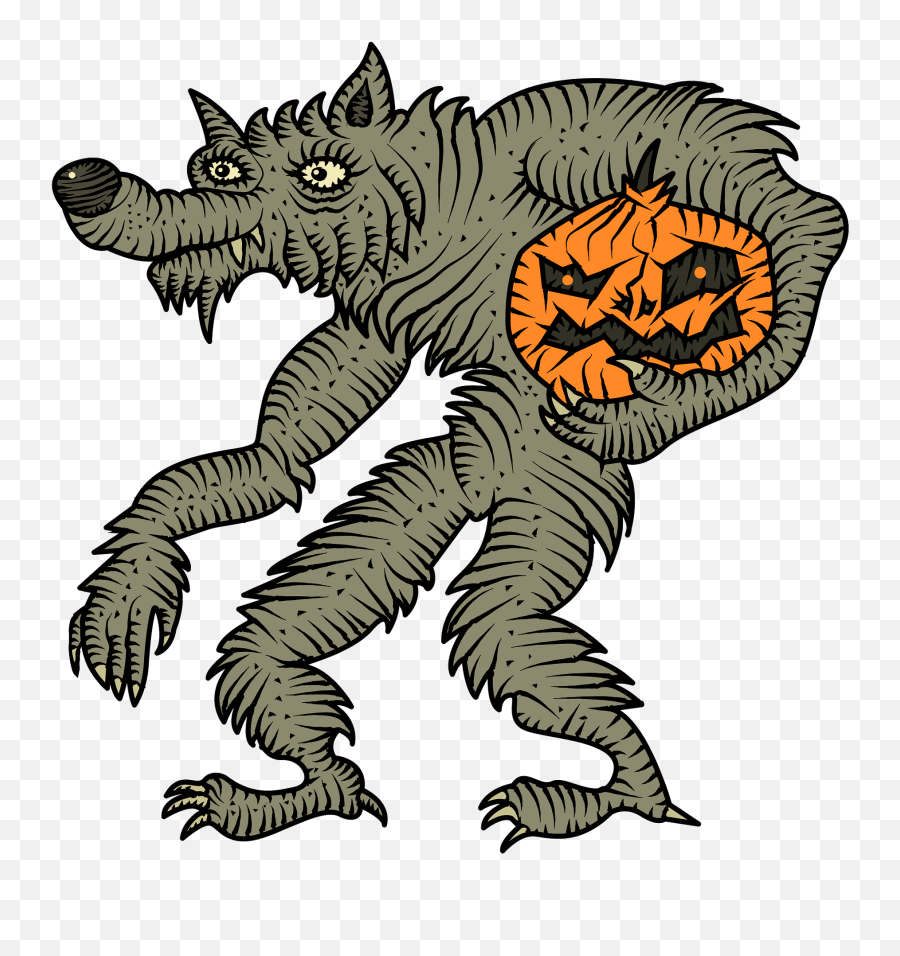 Werewolf With Pumpkin Clipart - Clipart Halloween Loup Garou Emoji,Werewolf Clipart