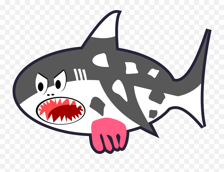 Black White Red Shark Drawing Free - Cow Shark Clipart Emoji,Shark Clipart Black And White