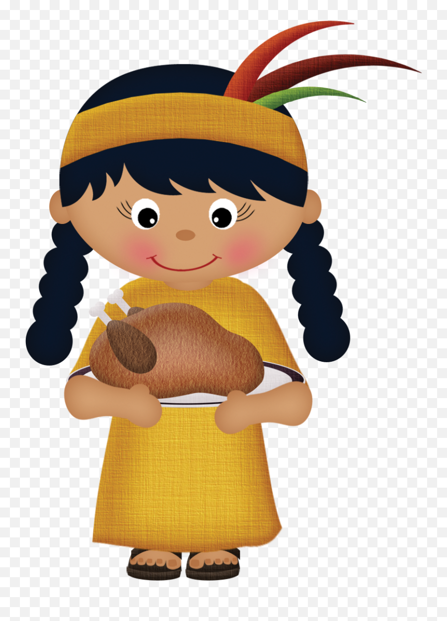 Thanksgiving Indian Girl Clip Art - Pilgrim And Indian Clipart Emoji,Thanksgiving Clipart Transparent Background