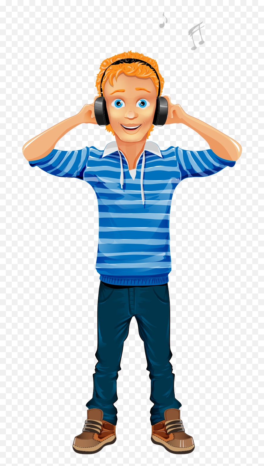 Download Character Cartoon Boy Illustration - Headphones Emoji,Headphones Silhouette Png