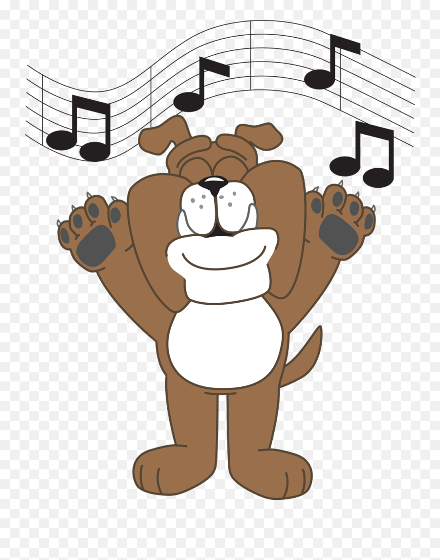 Bulldog Singing - Bens Branch Elementary School Clipart Dog Cartoon Paws Up Emoji,Elementary School Clipart