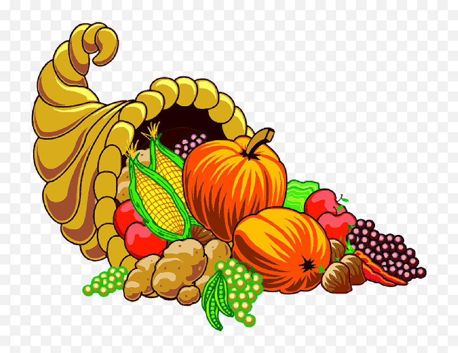 Cornucopia And Vegetables Clipart - Thanksgiving Card With Cornucopia Emoji,Cornucopia Clipart