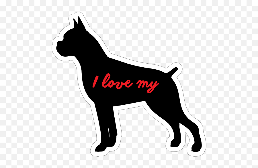 Handwritten I Love My Boxer Silhouette Sticker Emoji,Boxer Dogs Clipart