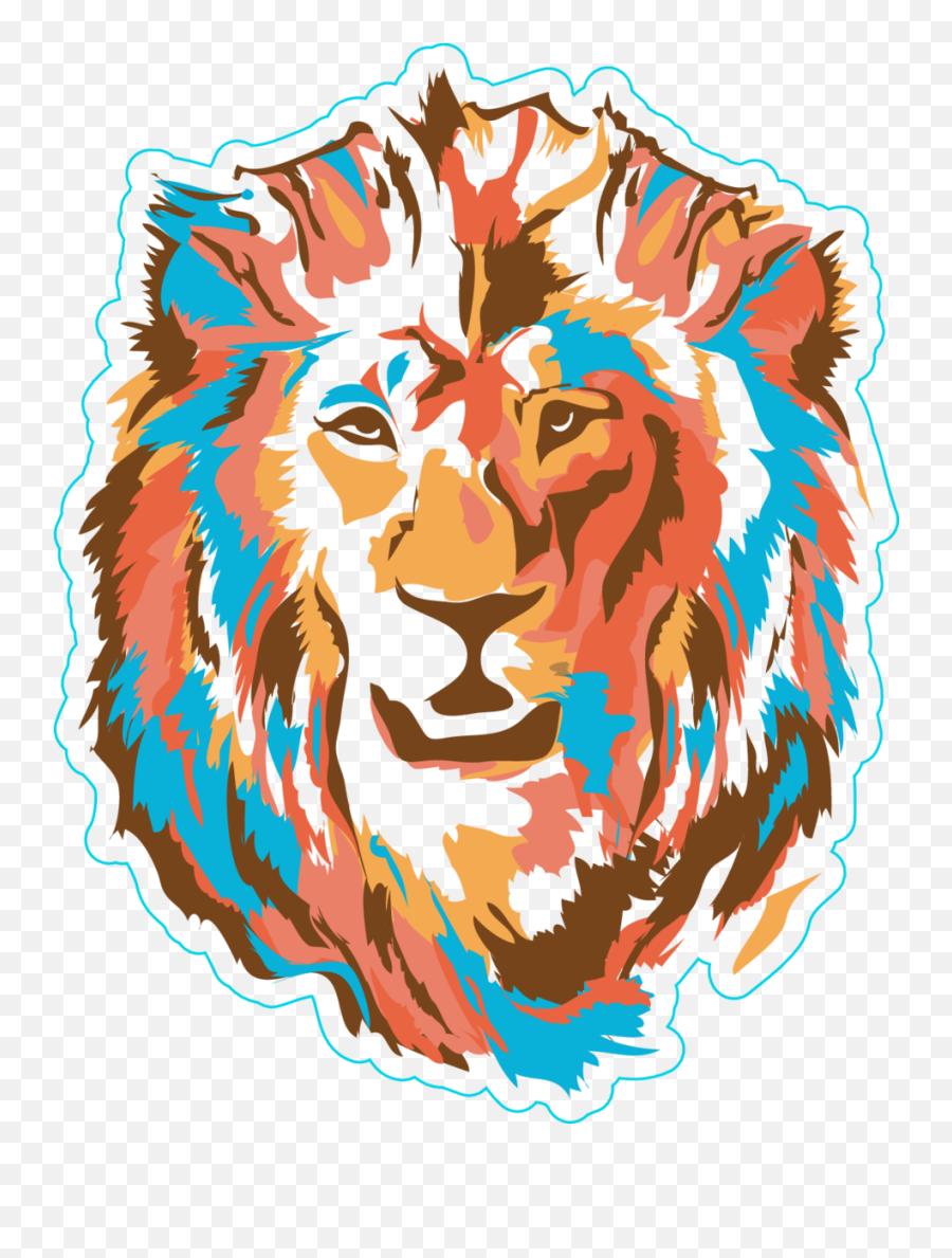 Stylized Colorful Lion Head Sticker - Bumper Sticker Cartoon Colorful Lion Emoji,Lion Head Clipart