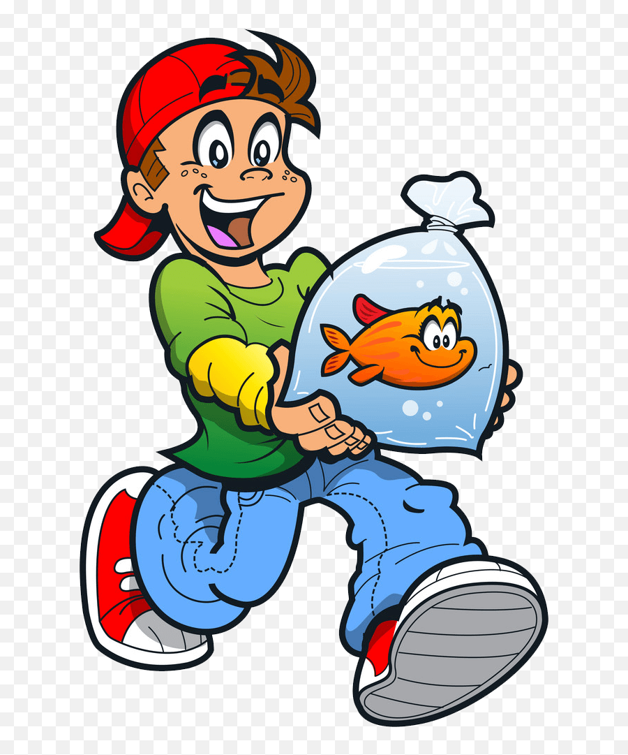 Boy And Goldfish Clipart Transparent - Clipart World Goldfish In Bag Clipart Emoji,Goldfish Clipart