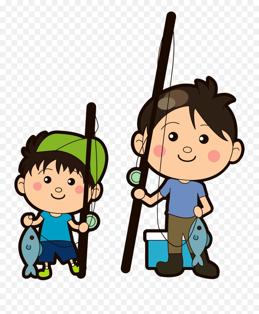 Father And Child Are Fishing Clipart - Dad And Kids Fishing Clipart Emoji,Fishing Clipart