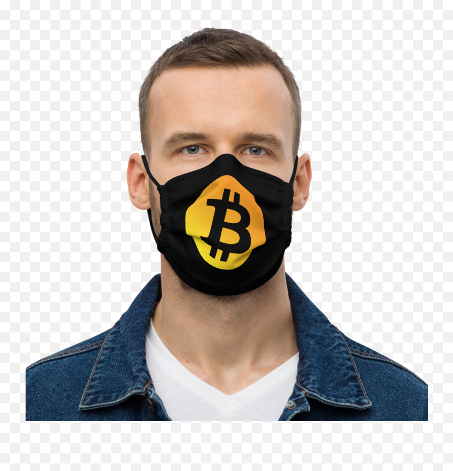 Neon Orange Bitcoin Logo Premium Face Mask Black - Corvette Racing Face Mask Emoji,Face Mask With Logo