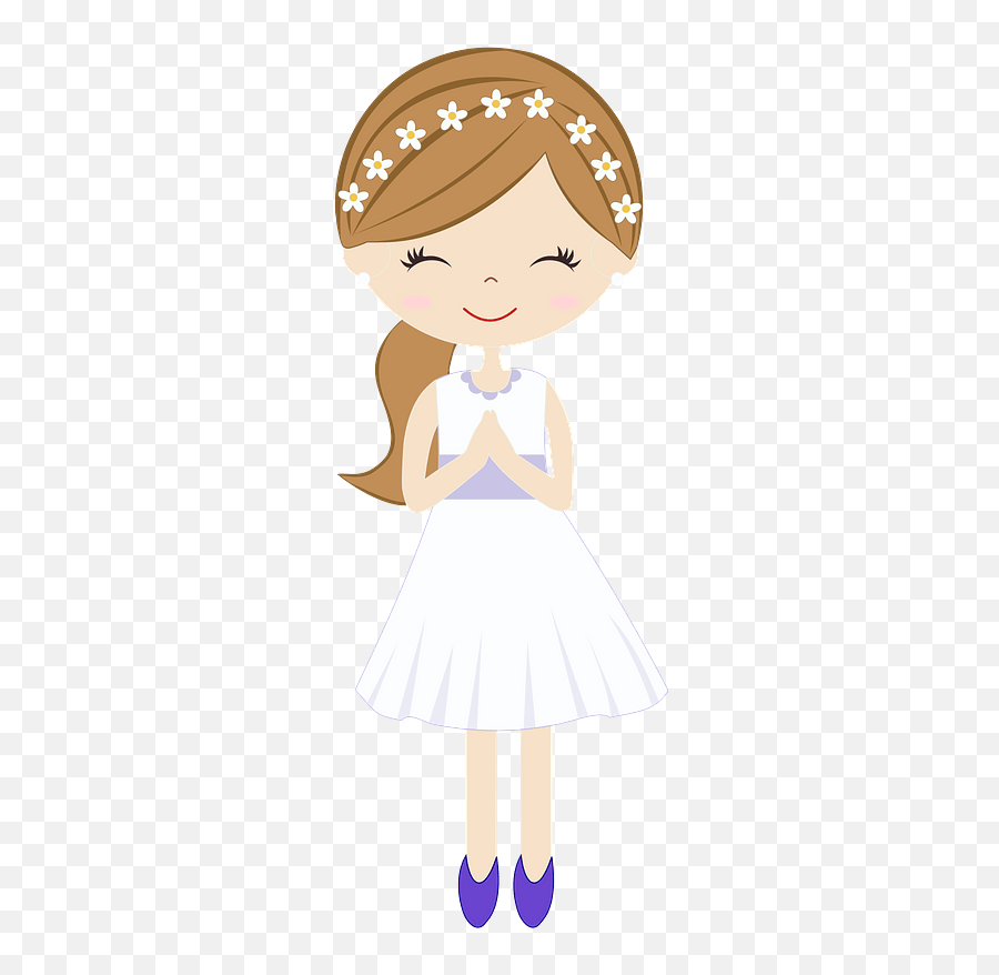 Girl Wearing A White Dress And Flowers In Her Hair Clipart - Wearing White Dress Clipart Emoji,Dress Clipart