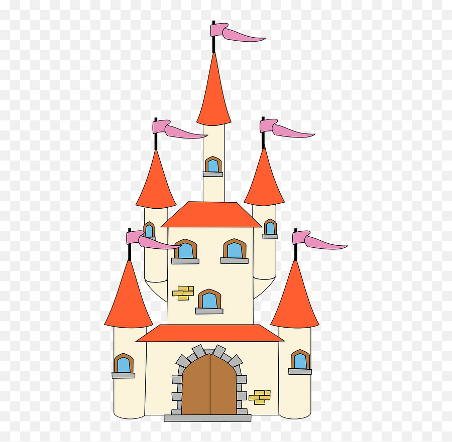 Castle - Tan Brick Orange Roof Pink Flags Clipart Free Emoji,Flags Clipart
