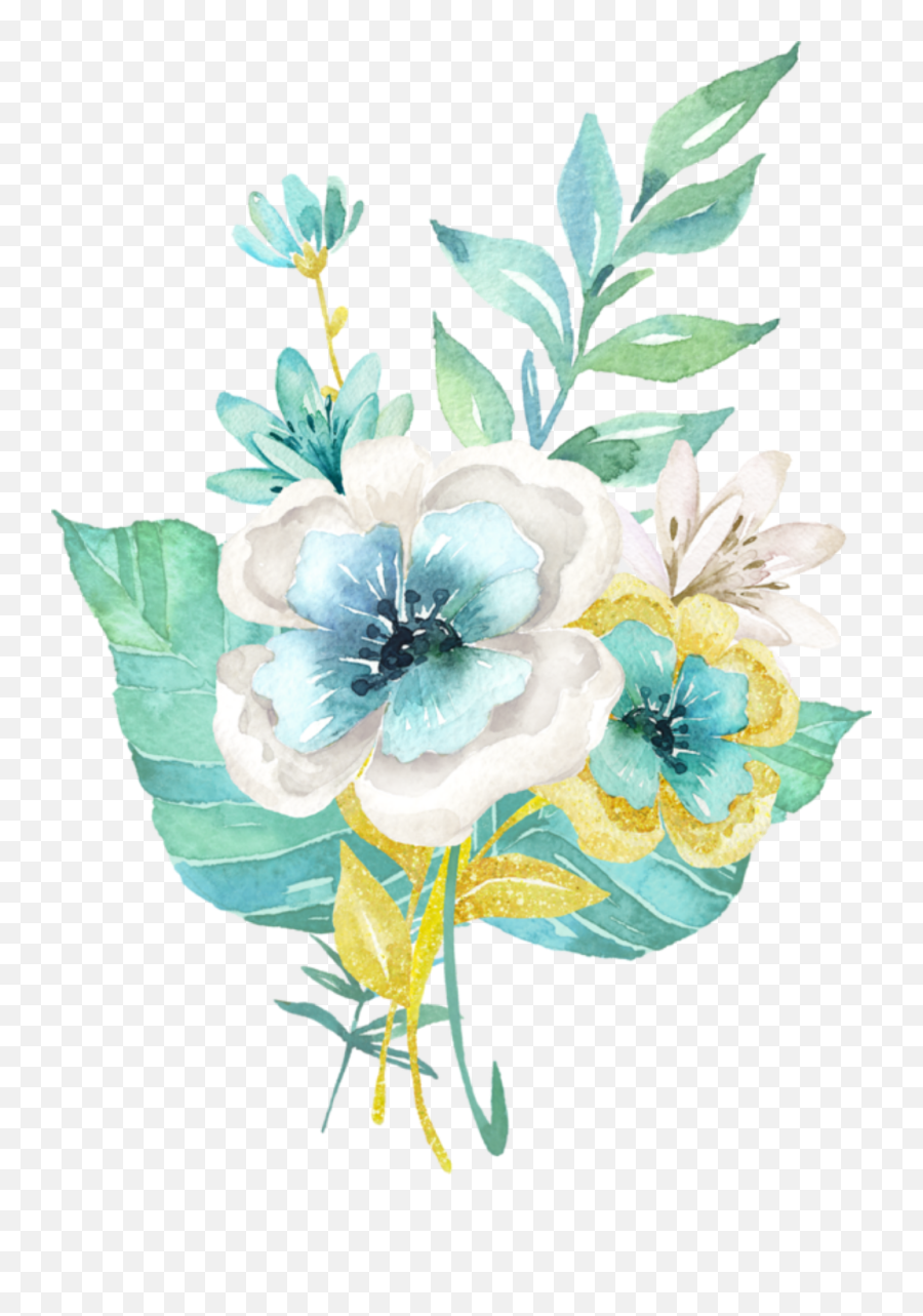 Library Of Teal Watercolor Flower Image Free Png Files - Flores Acuarela Verde Menta Emoji,Watercolor Flowers Png