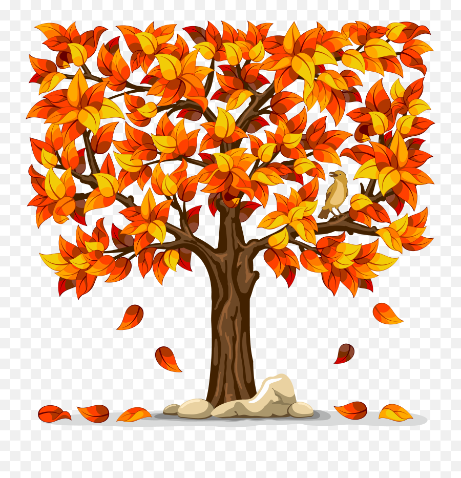 Tree With Falling Leaves Clip Art - Orange Tree With Leaves Falling Emoji,Fall Leaves Clipart