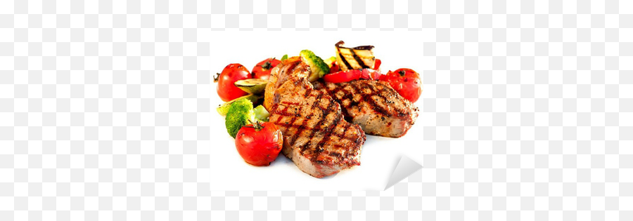 Grilled Beef Steak With Vegetables Over White Background Sticker U2022 Pixers - We Live To Change Meat And Vegetables White Background Emoji,Steak Transparent Background