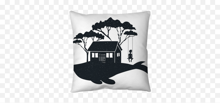 Vector Hand Drawn Style Typography Poster With Whale House Silhouette Of A Boy On A Swing And Trees Throw Pillow U2022 Pixers - We Live To Change Silhouette Of A House Emoji,House Silhouette Png