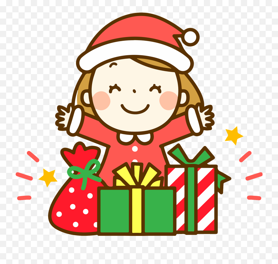 Excited About Christmas Gifts Clipart - Christmas Girl Clipart With Gift Emoji,Excited Clipart