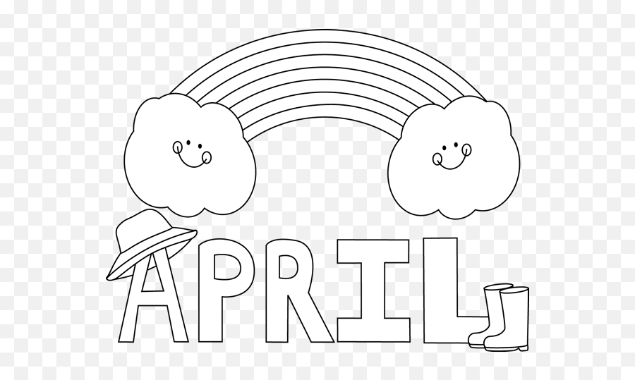 White Month Of April Rainbow Clip Art - Month April Clipart Black And White Emoji,April Clipart