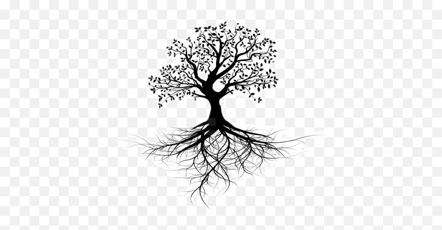 Tree With Roots Outline Png Download - Black And White Tree With Roots Emoji,Tree Roots Png