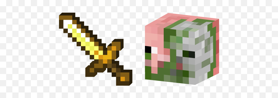 Minecraft Golden Sword And Zombie Pigman Cursor U2013 Custom Cursor Emoji,Minecraft Zombie Transparent