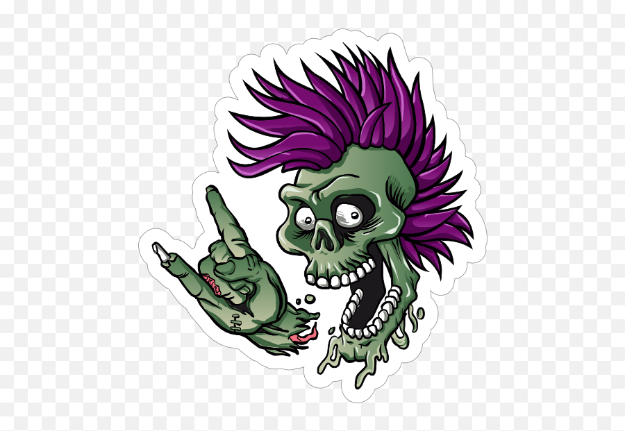 Punk Rock Cartoon Skull Sticker - Skull Punk Emoji,Cartoon Skull Png