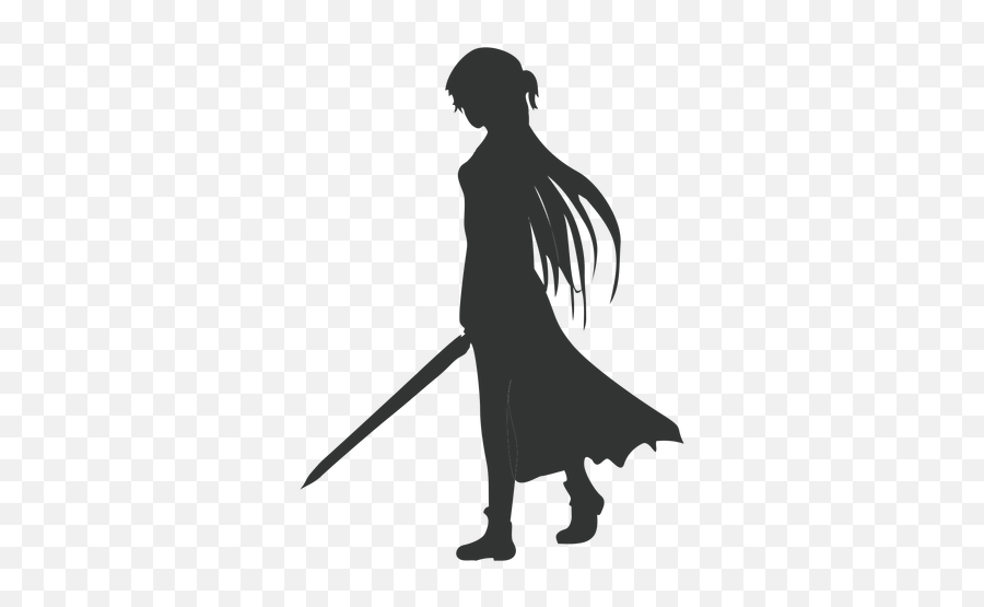 Anime Girl Sword Cloak Silhouette - Transparent Png U0026 Svg Anime Girl Silhouette Emoji,Anime Transparent