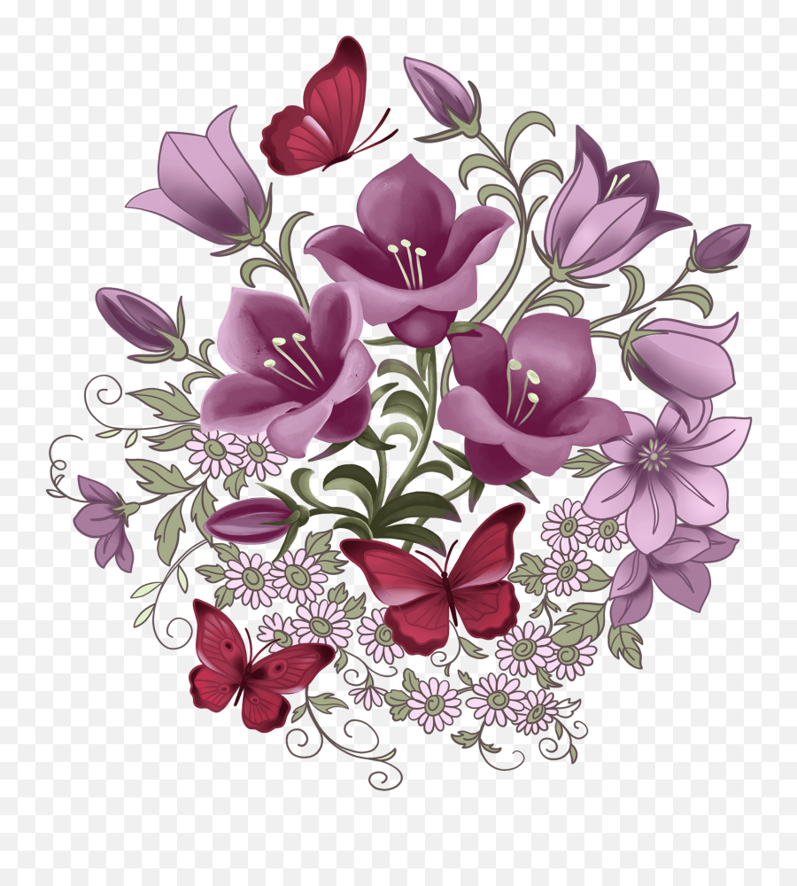 Bellflowers And Butterflies Clipart Free Download - Floral Emoji,Butterflies Clipart