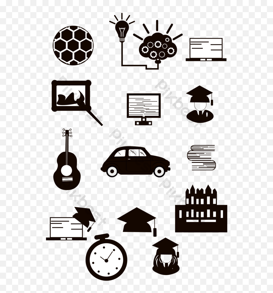 Drawing Icons On Black Background Education Png Images Ai Emoji,College Clipart Black And White