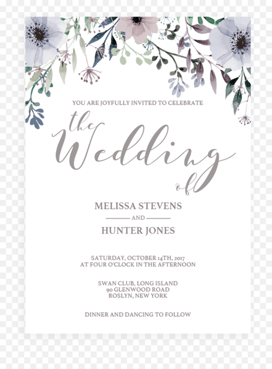 Purple Watercolor Flowers Wedding Invitation Template - Stg1 Bridal Shower Templates Lavender Emoji,Watercolor Flowers Png