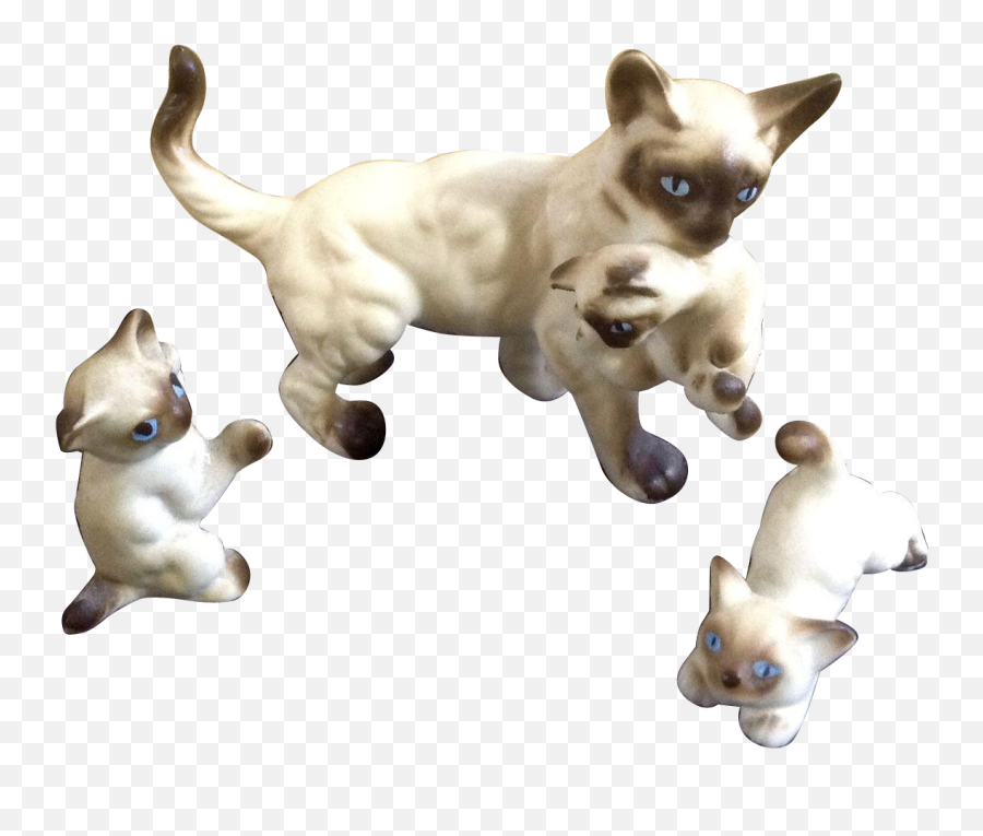 Vintage Bone China Miniatures Mother Siamese Cat And Emoji,Cat Toy Clipart