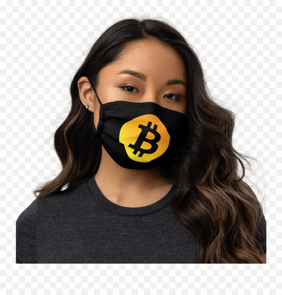 Neon Orange Bitcoin Logo Premium Face Mask Black - Chelsea Champions Of Europe Face Mask Emoji,Face Mask With Logo