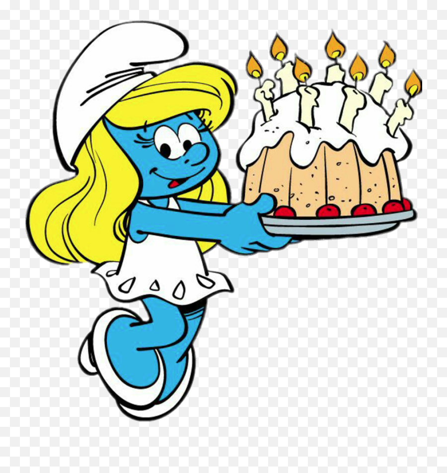 Check Out This Transparent Smurfette Holding Birthday Cake - Dessin Schtroumpf Anniversaire Emoji,Birthday Cake Transparent