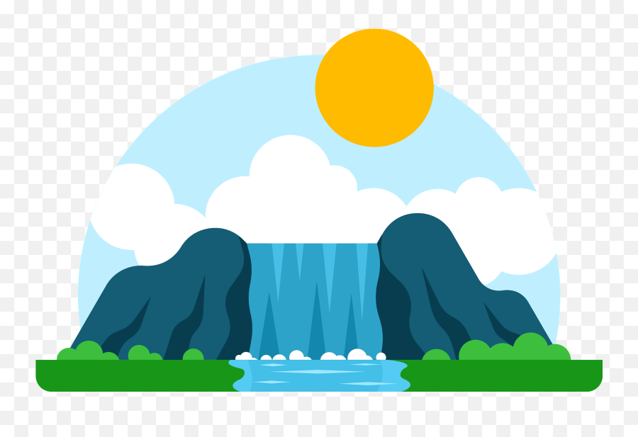 Waterfall In Landscape Scene Clipart - Landscape With Waterfall Clipart Emoji,Waterfall Clipart
