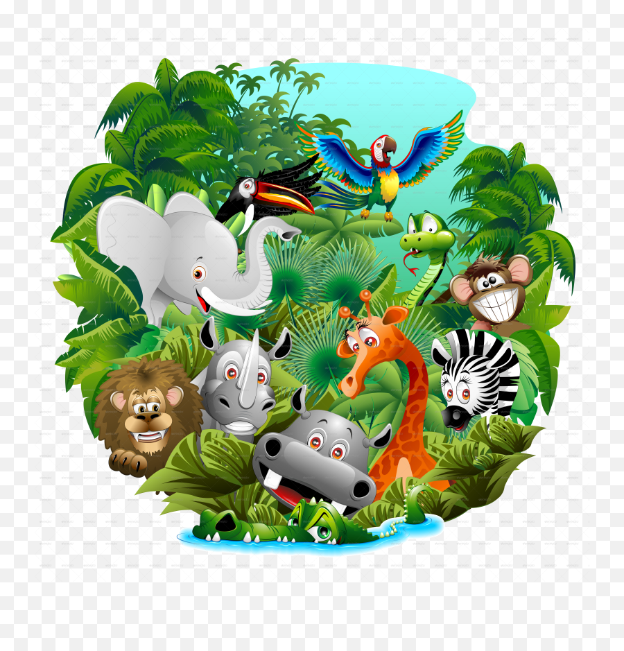 Wild Animals Cartoon On The Jungle - Jungle Vector Emoji,Animal Png
