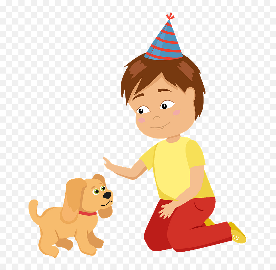 Birthday Boy With His New Puppy Clipart Free Download - Birthday Boy And Dog Clipart Emoji,Puppy Clipart